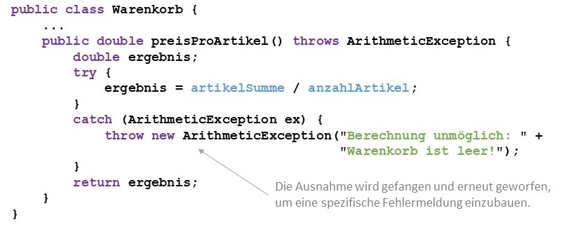 Weiterleiten der Exception mit angepasster Fehlermeldung