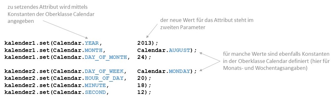 Attribute von GregorianCalendar-Objekten