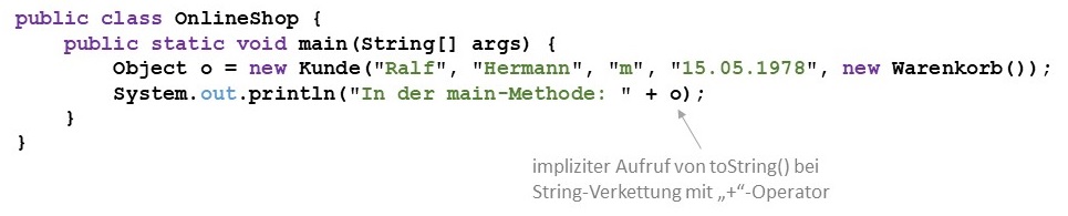 Impliziter Aufruf der toString()-Methode