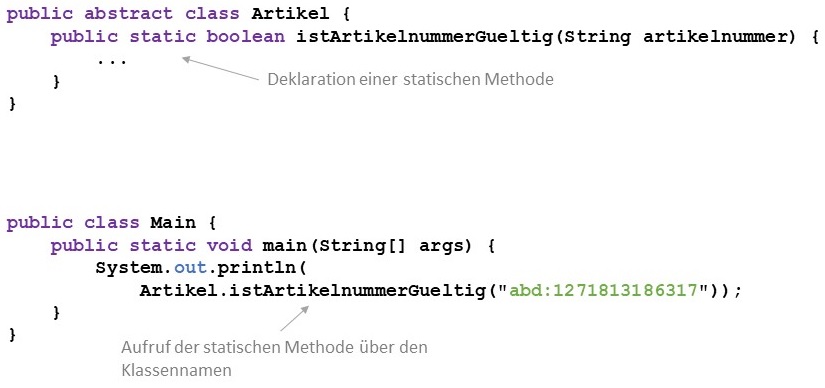 Deklaration und Verwendung einer statischen Methode