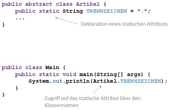 Deklaration und Verwendung eines statischen Attributs