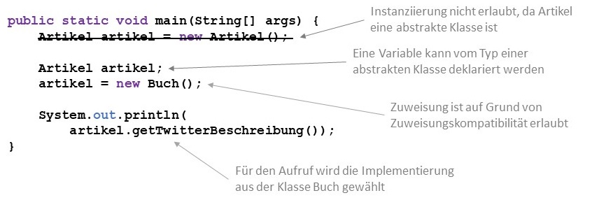 Deklaration von Variablen des Typs einer abstrakten Klasse