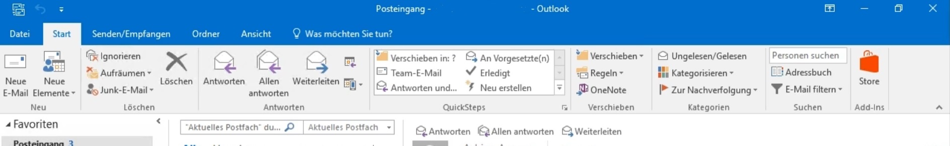 Symbolleiste von Outlook 2016
