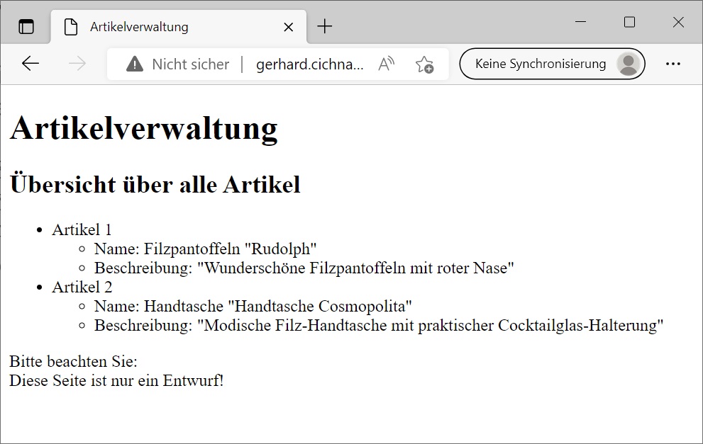 Abbildung: Die entwickelte XHTML-Datei