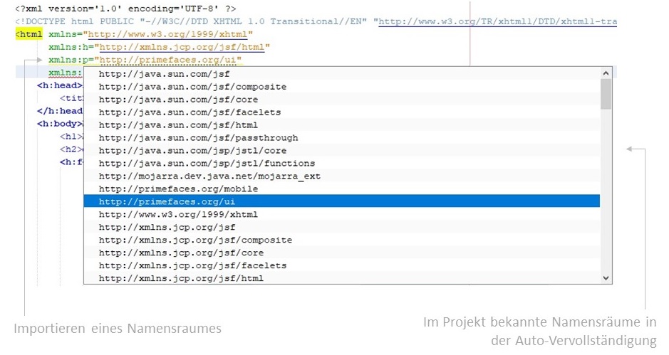 Abbildung: Importieren von XML-Namensräumen