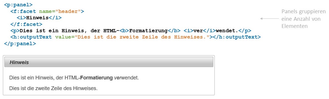 Abbildung: Ein Panel gruppiert mehrere Komponenten