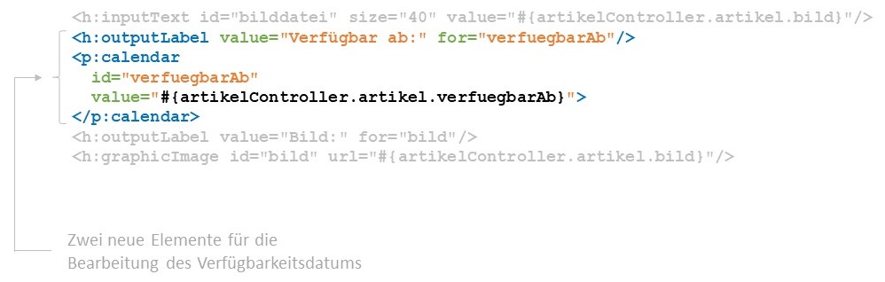 Abbildung: Verknüpfung von Kalenderkomponente und Datumsattribut