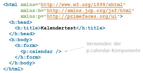 Abbildung: Verwenden von PrimeFaces-Komponenten mittels des p:-Namensraumes